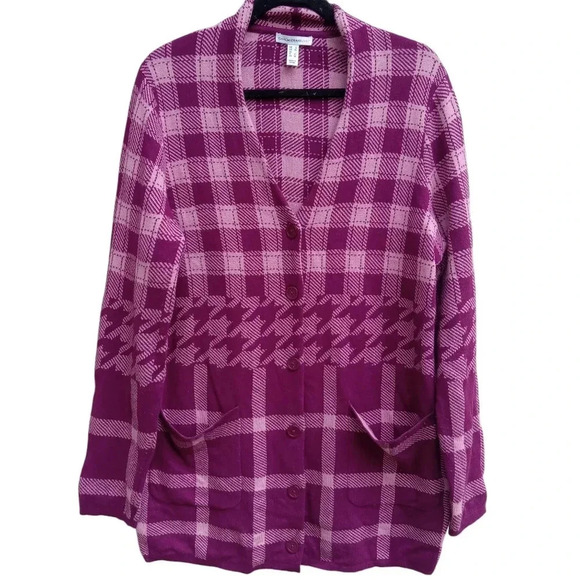 Isaac Mizrahi Sweaters - Long Thick Light Purple Dark Purple Patterned Cardigan Large Isaac Mizrahi Live!